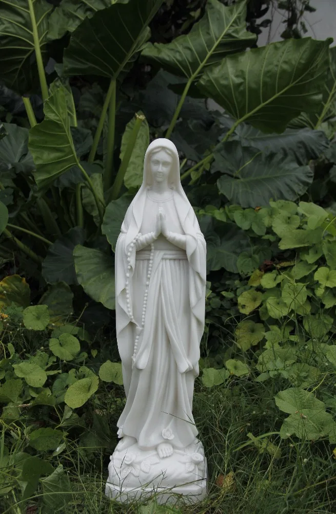 Mary Statue Gold Color Virgin White Marble