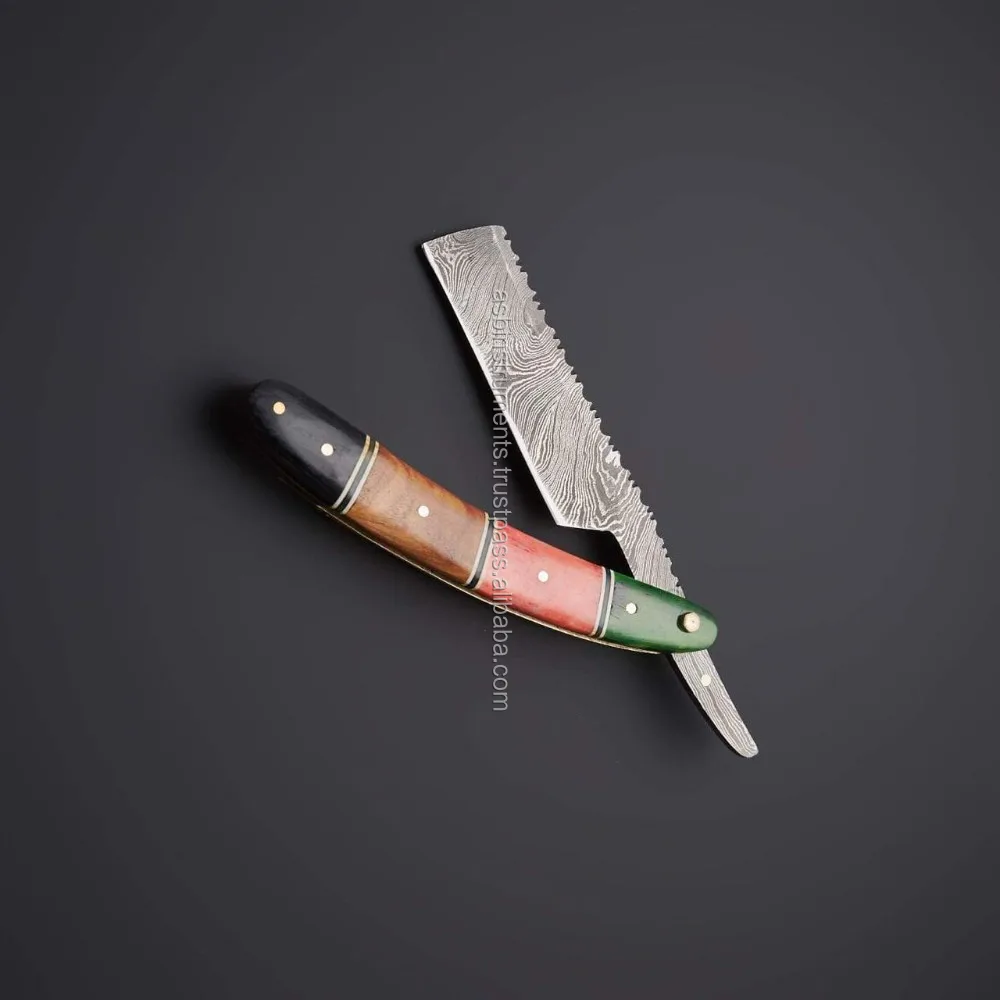 barber straight razor for shaving damascus steel