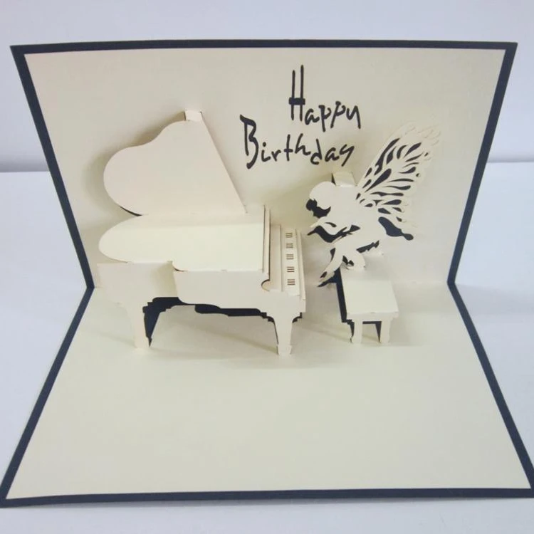 เปียโนกับทูตสวรรค์ป๊อป3dขึ้นบัตรอวยพรวันเกิด