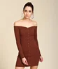 Women's Bodycon Brown Above Knee Mid Thigh Length Simple Lady Casual Dress