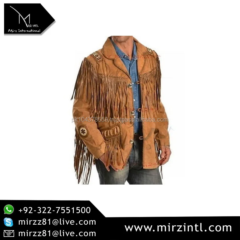 brown color suede western cowboy leather jacket with bones and