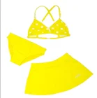 Low MOQ , cute toddlers print bikini swimwear 3 pcs set