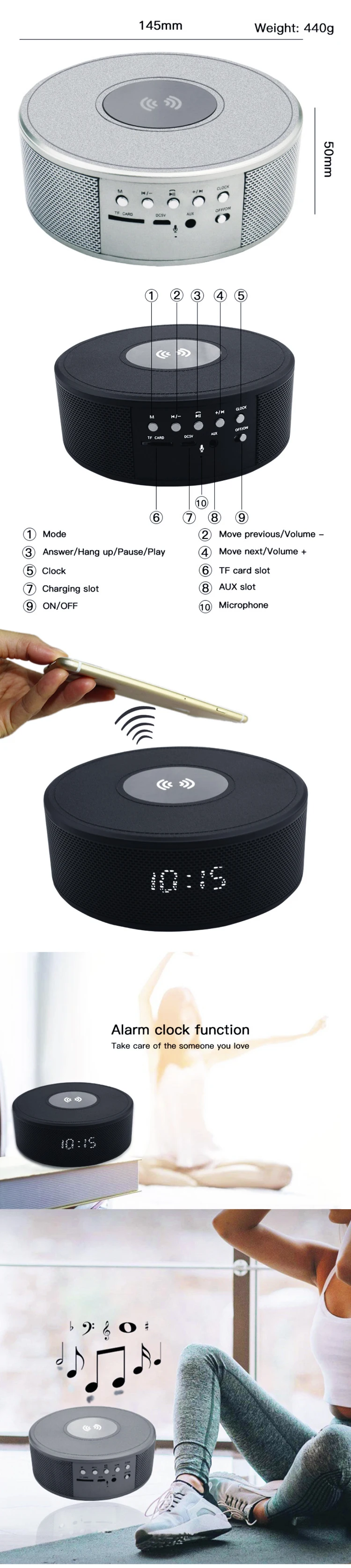 New product best selling metal QI wireless charging portable wireless speaker with NFC and alarm clock for UUTEK RS-29C - ANKUX.COM
