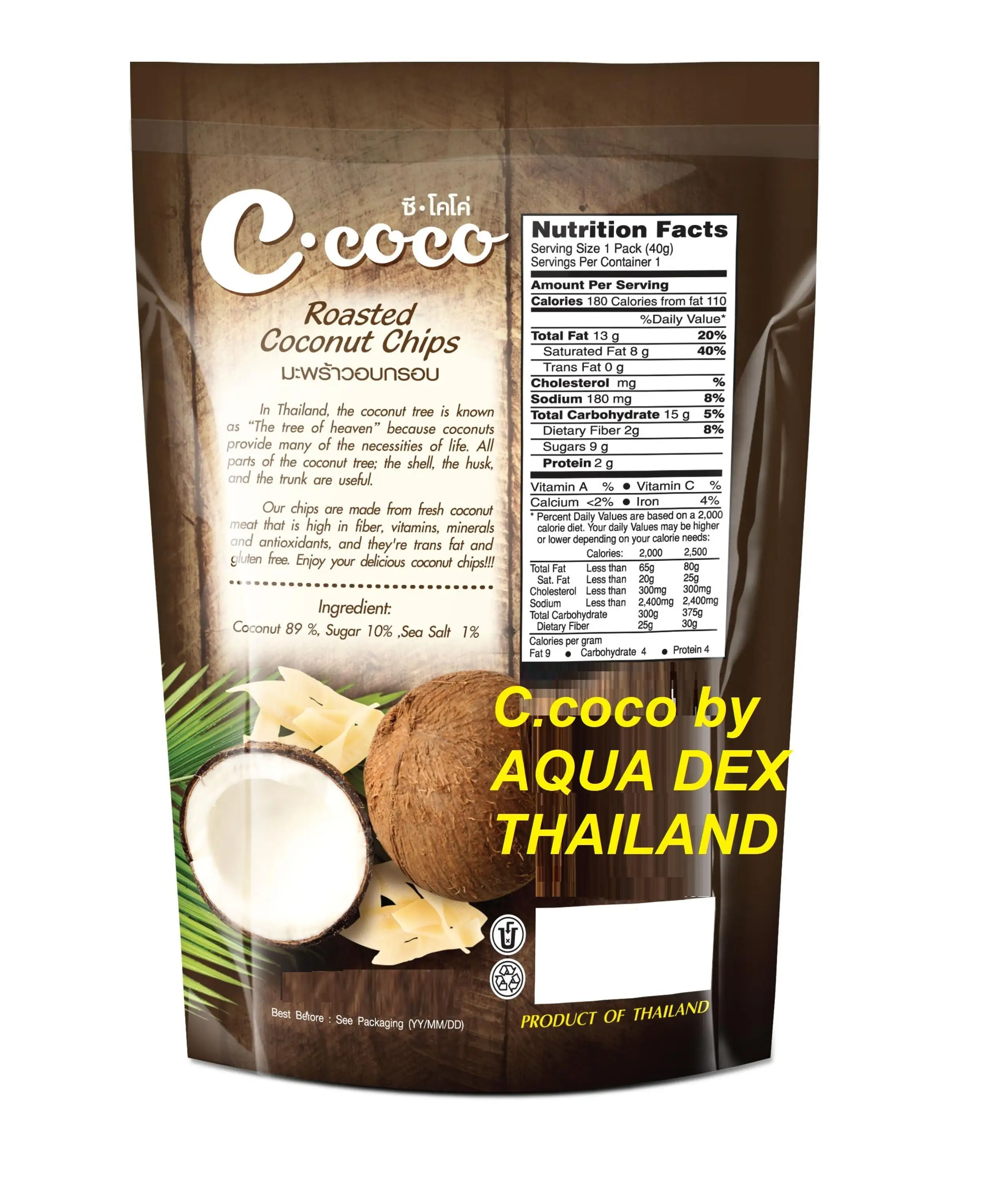 made in thailand roasted baked natural coconut chips