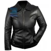 Plain Black Body Fitted Collar Motorbike Leather Jacket for Women