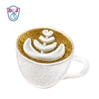 Manufacturer 3D foam Embroidery Coffee Cup Patches Latte Art Design for Caps Hats