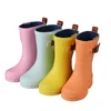 Design your own rain boots gumboots custom logo safety skid resistance kids rubber rain boots with handle wholesale