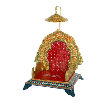 Meenakari Design White Metal Singhasan Indian Pooja Items As