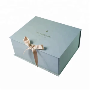luxury white cardboard folding gift box with ribbon closure