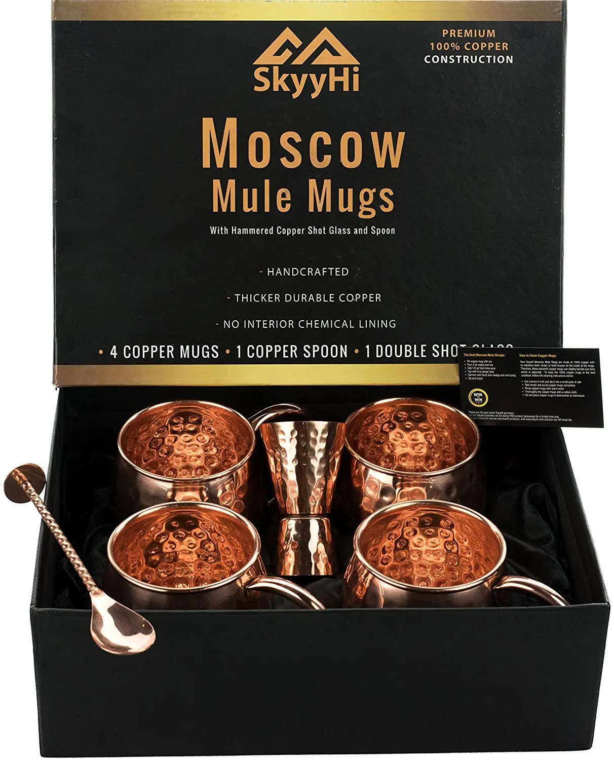 with jigger shot glass and spoon – four 18 oz copper moscow