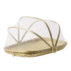Food Natural Handmade Tray bamboo fruit basket with net cover
