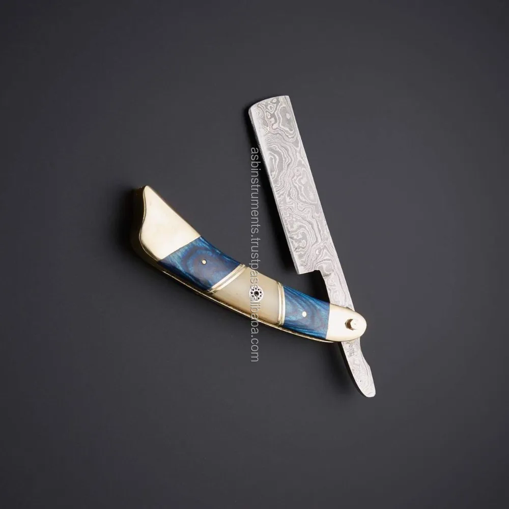 barber straight razor for shaving damascus steel