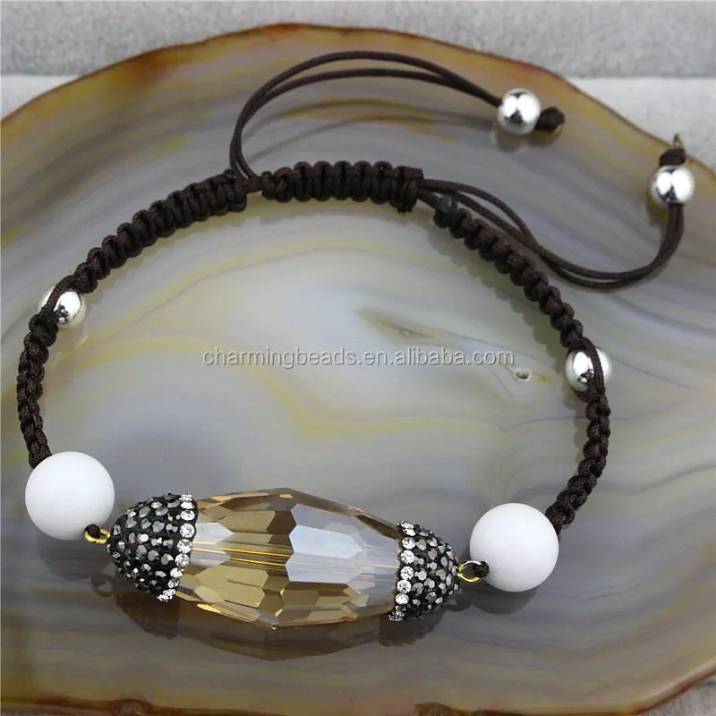 CH-JST0771 wholesale rhinstone pearl connector bracelet,handmade macrame stone charm bracelet ,braided bracelet fashion