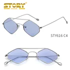 STORY STY616 Rhombic Metal Frame Sunglasses Small-frame Vintage Sun Glasses Ocean Blue Pink Clear Sunglass for Women