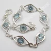 .925 Solid Silver FACETED BLUE TOPAZ HANDMADE Bracelet 7.7" !! Indian Jewelry !! Fine Jewelry Store