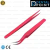 2pcs Pink Color Coated Stainless Steel Straight and Curved Head Eyelash Extension Tweezer