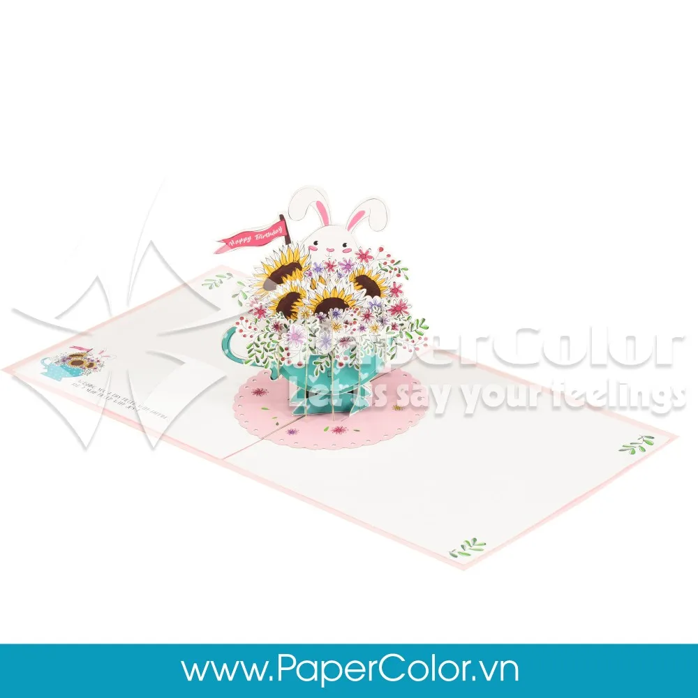 a cup of flowers 3d pop-up birthday card vietnam handmade laser