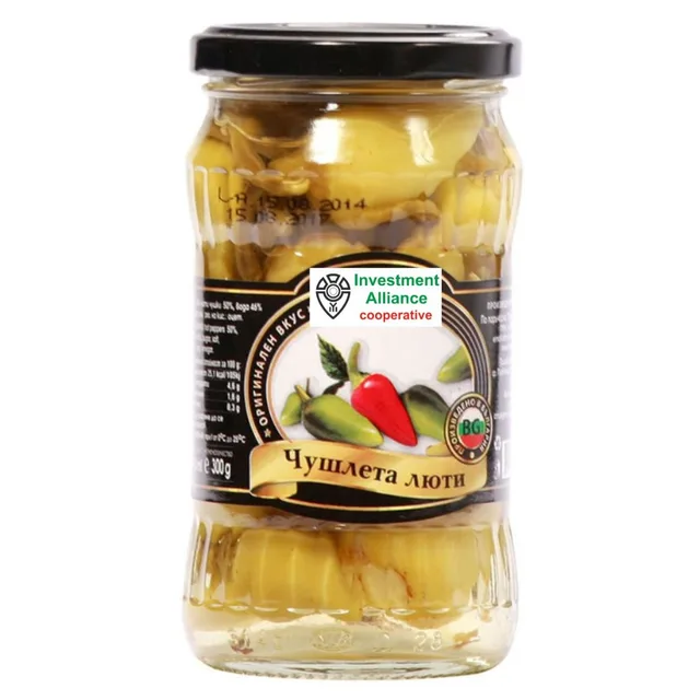 preserved hot chilli peppers in jars 314ml, hot yellow peppers