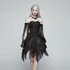 Pyon Pyon Gothic black long transparent split chiffon sleeves off-shoulder asymmetrical layered dress WLQ-089
