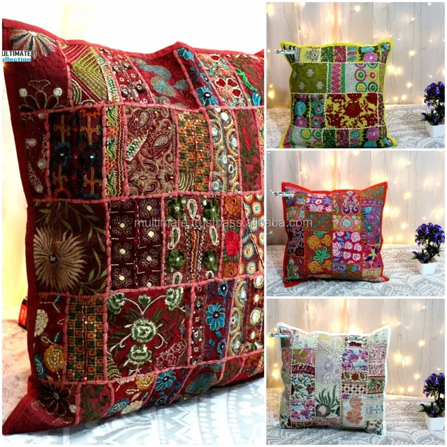 cheap decorative cotton embroidered indian cushion cover