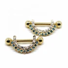 Gold plated surgical steel nipple rings body jewelry with shinny gems