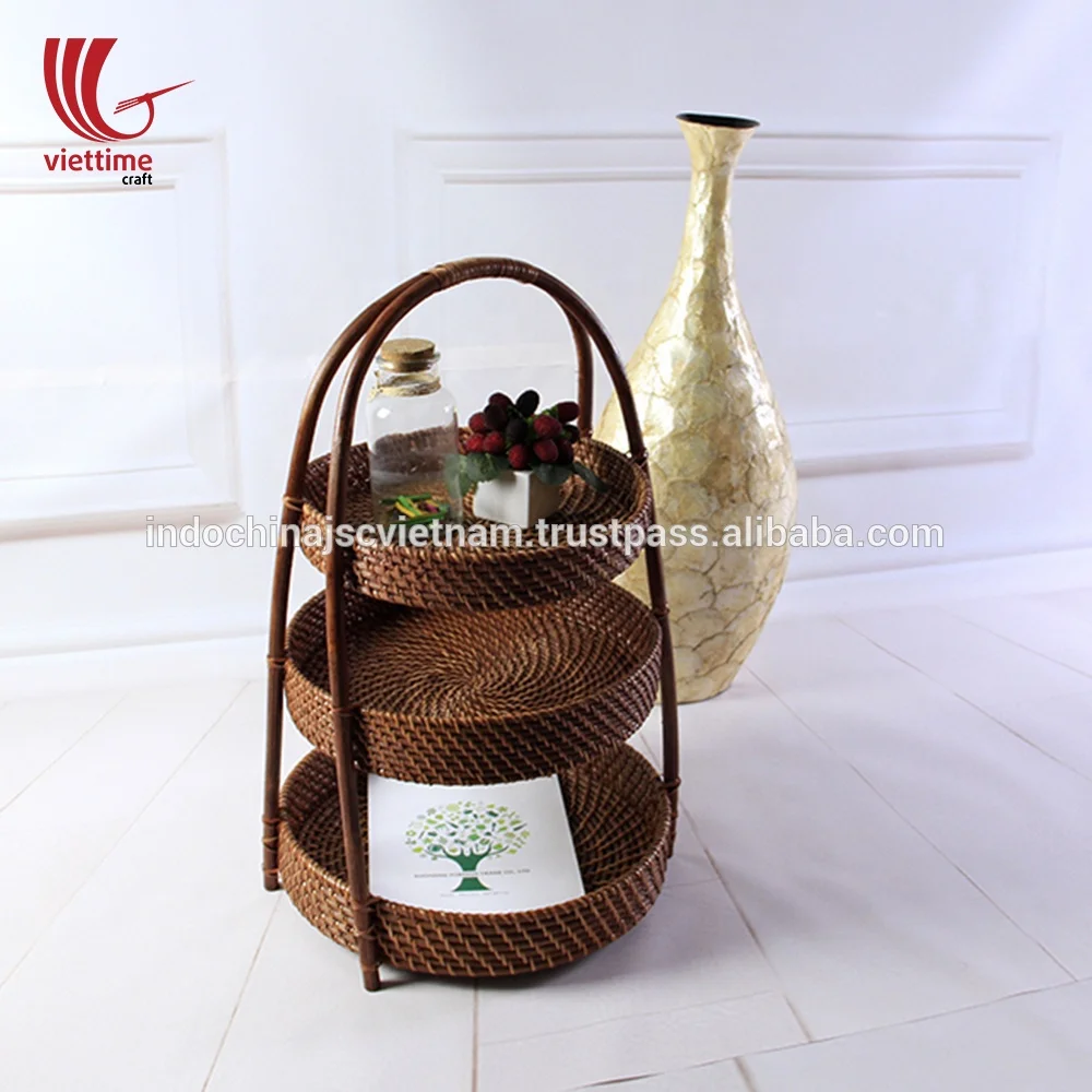 wholesale 3 tiers durable rattan shelf for home holder/rattan