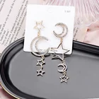 Trendy Asymmetrical Moon Star Shiny Rhinestones Long Earrings