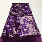 African lace flower pattern multi-color double sequin lace embroidery fabric tulle border lace beaded