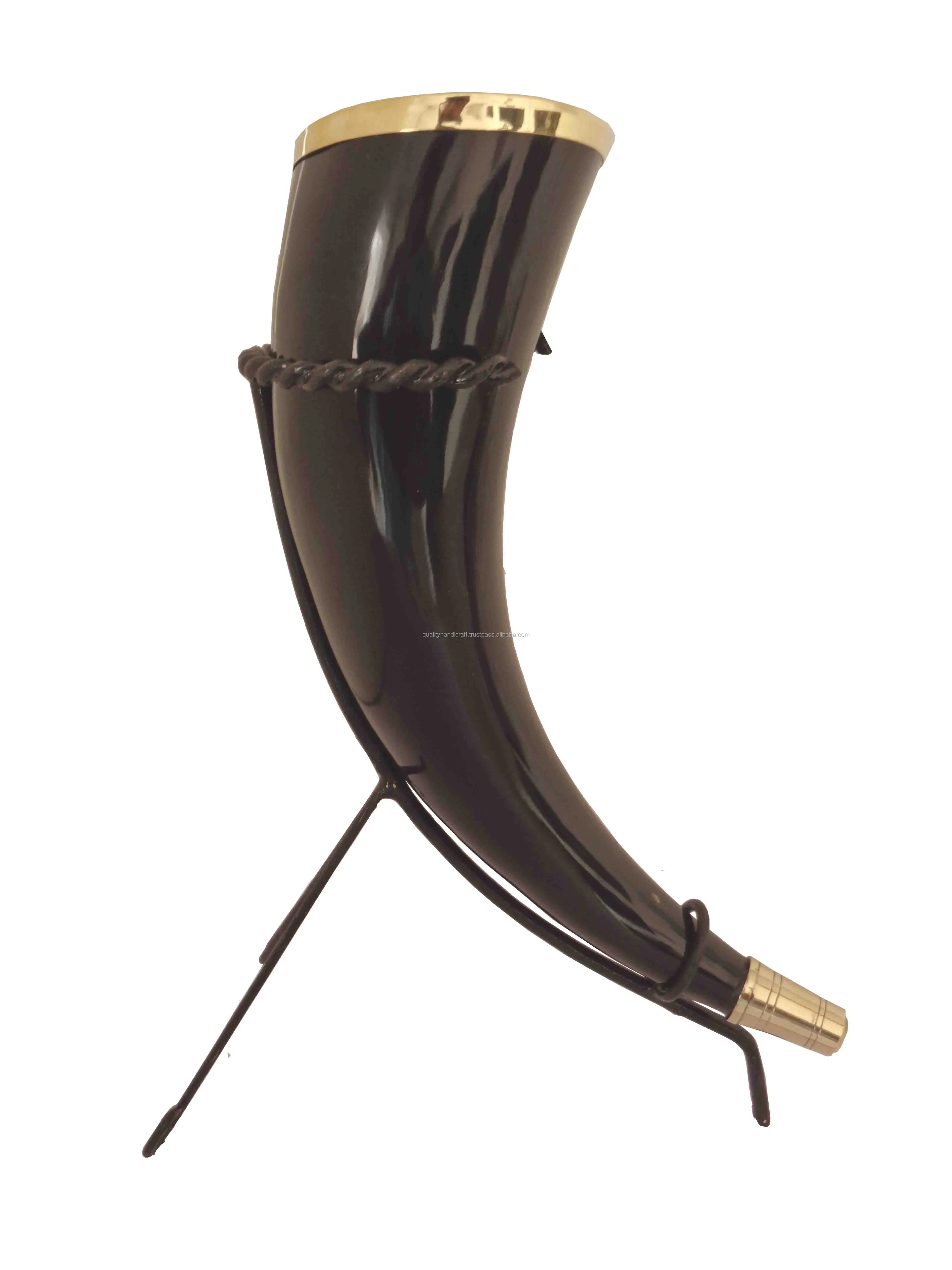 factory price viking drinking horn with stand brass dressed