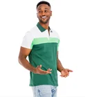 Green Pea Three Color Block Short Sleeve Button Polo Shirt Cotton 100 Cotton Regular Fit 3 Botton Closure Collar