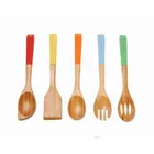 Eco Friendly Bamboo Wooden Colorful Handle Cooking Utensils Dinnerware Cookware Set