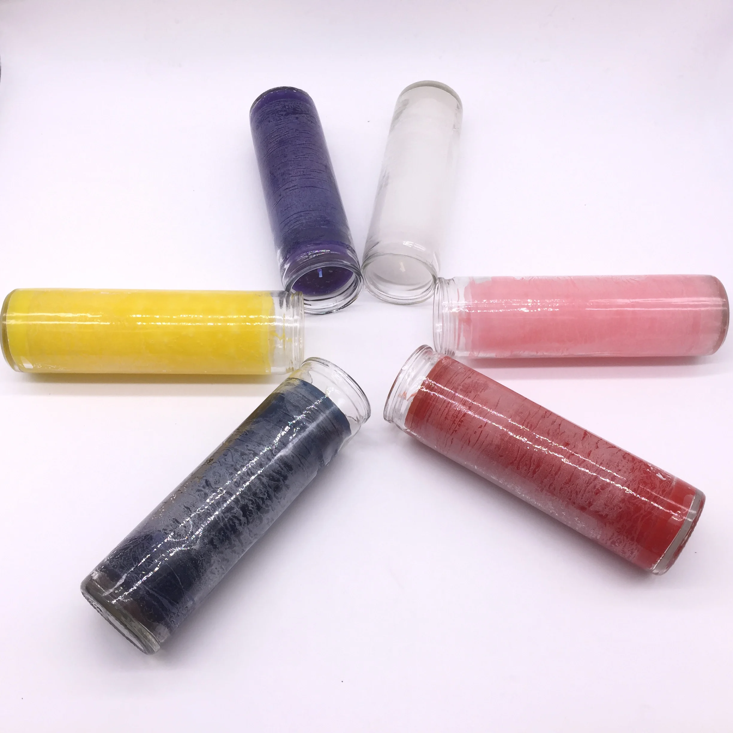 Wholesale colored eternalux religious accord 7 day orisha burning no glass pillar church ritual spiritual garden candles, wholesale santeria 7 day glass wedding beloved unity prayer saint candles, custom praying ritual multi colored Jewish grave catholic baptism spell white candles, personalized hanging vigil oil church alter candles.
