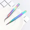 Curved Straight Eyelash Tweezers Rainbow Chameleon Clipper Stainless Steel Picker Nipper Nail Art Decoration Manicure Tools
