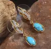 Natural Turquoise Gemstone 925 sterling silver two tone plated women dangling unique earring