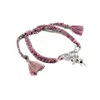 Bracelet with Sterling Silver Rings and Beads, Crystals on Multi-colors Hand-twisted Cotton String