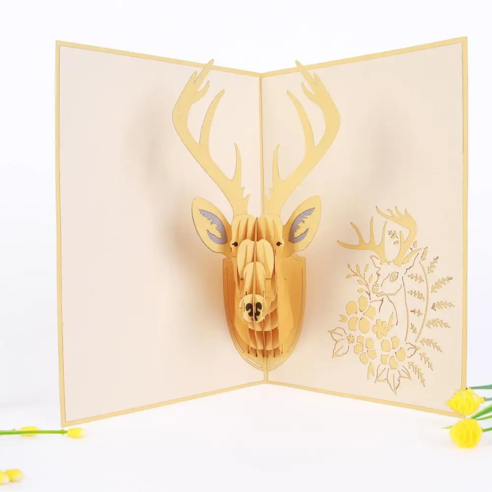 3D замысловатые лазерная резка Рождество оленей открытка vietnamсезе ручной работы Kirigami Pop Up Card