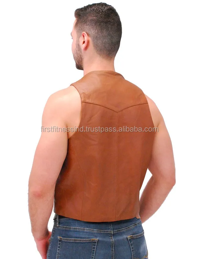 premium rich brown leather vest w/side lace