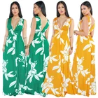2019 Ladies sexy V neck backless floral printed maxi dress