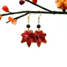 wholesale Original design Bohemian style national jewelry maple leaf cloisonne drop earrings for women