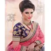 pink and blue net saree with blouse