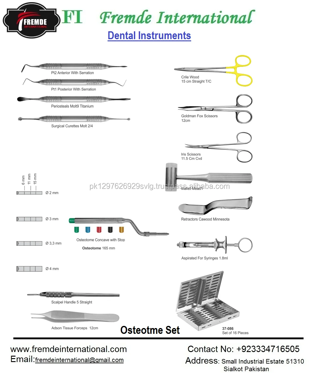 dental implant kit bone mallet,convex tip osteotomes, bone