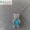 Silver gravel bear with blue crystal water drop embellished with crystals from Swarovski