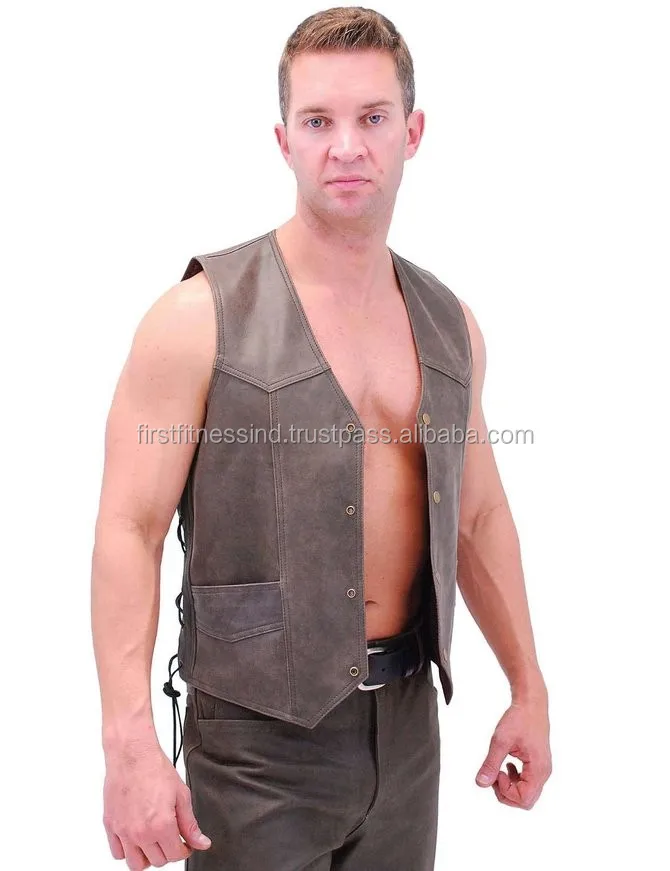 premium rich brown leather vest w/side lace