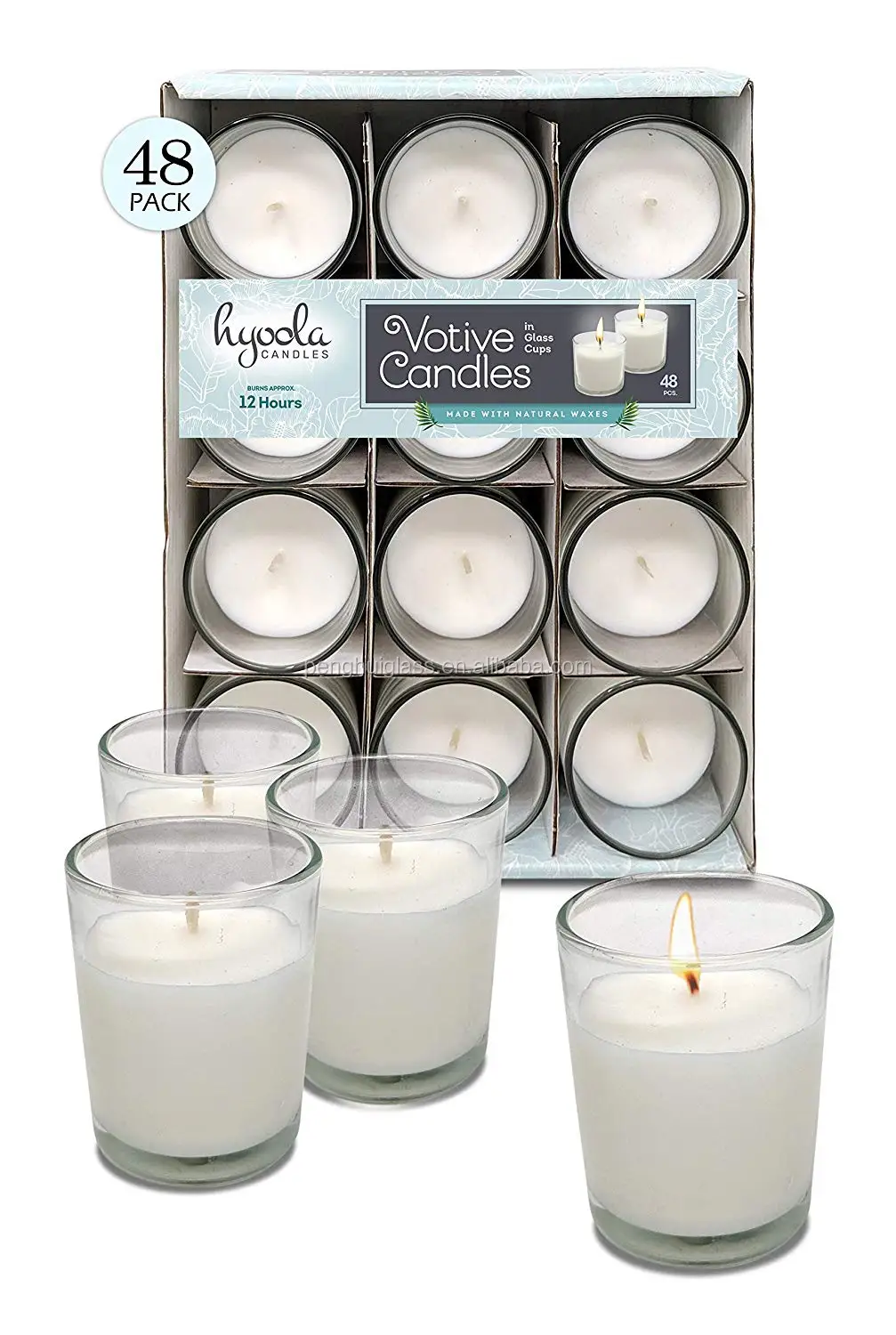 white votive candles - clear glass cups