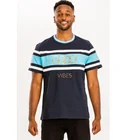 Navy Tshirt Gold Font Good Vibes Short Sleeve Basic Color Block Stripes Good Vibes Tshirt Gold Font 100% Cotton