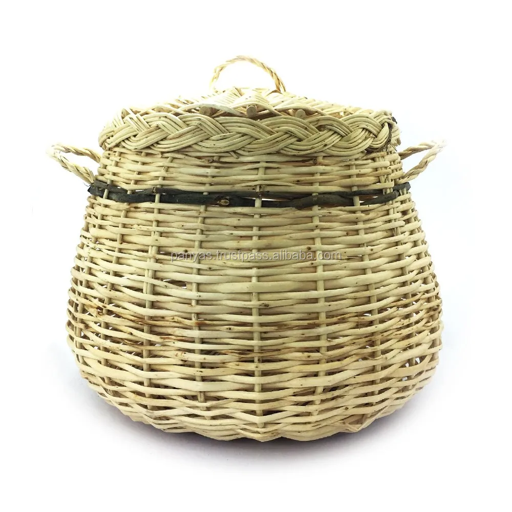 turkish style hand made wicker basket with lid and handle