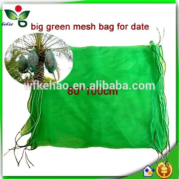 80x100cm緑モノフィラメント日付の木ナツメヤシhdpeメッシュネット袋のための黒いひも日付でカバー-包装袋問屋・仕入れ・卸・卸売り