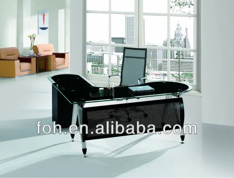 Big L Shaped Modern Design Glass Executive Office Table Manager
