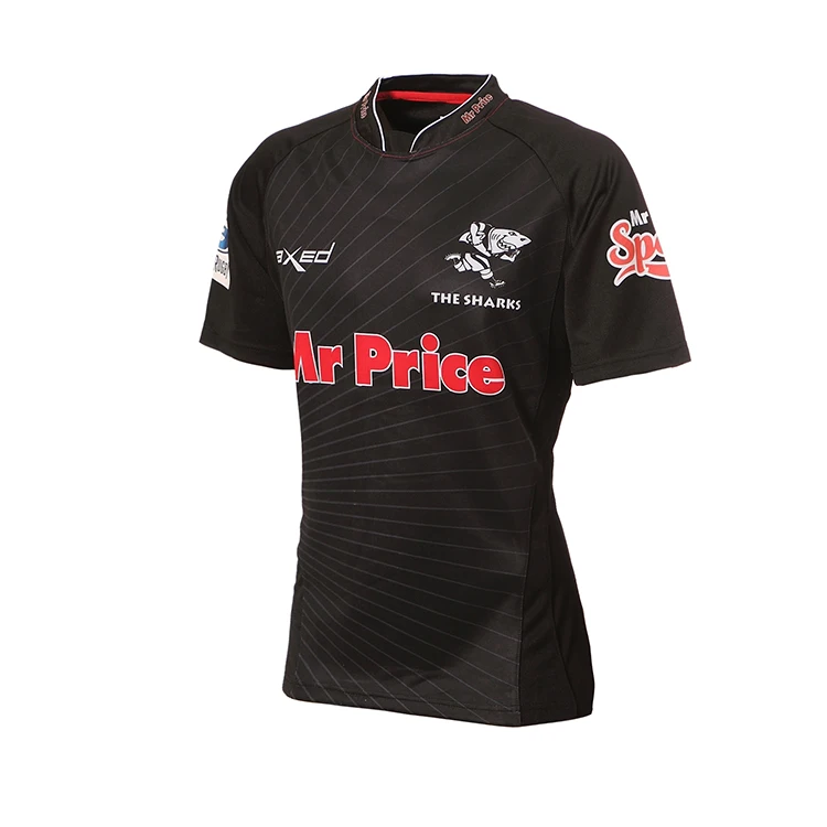 Black Cheap Sublimated Rugby Jersey In 200gsm Polyester Moisture
