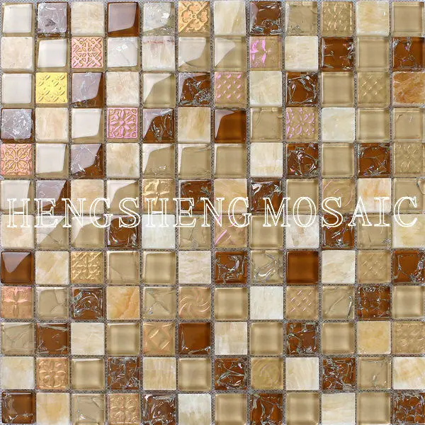 Màu be Màu Crackle Glass Đá Hỗn Hợp Gạch Mosaic Giá Rẻ Nhà Bếp/Phòng Tắm Tường 23x23 mét (KS03)